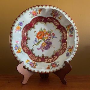 Daher off white round floral tin tray bowl - cottage core flower motif